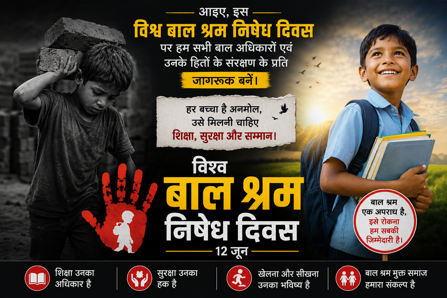 विश्व बाल श्रम निषेध दिवस: बच्चों को शिक्षा और सुरक्षित भविष्य देने का लें संकल्प