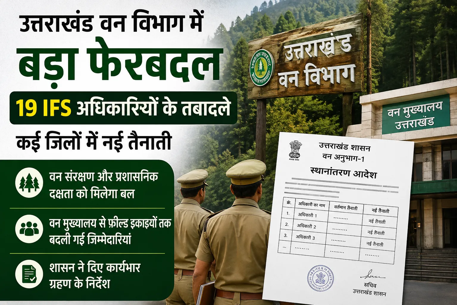 उत्तराखंड वन विभाग में बड़ा फेरबदल, 19 IFS अधिकारियों के तबादले